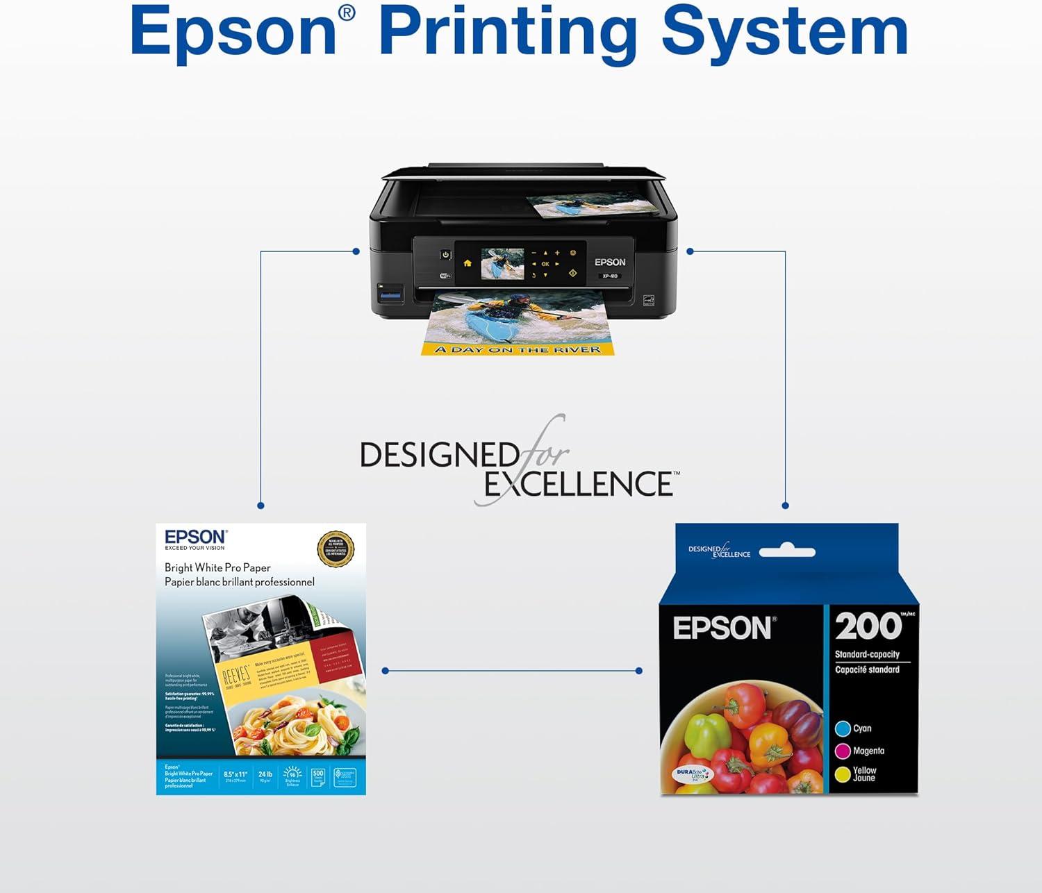 imageEPSON 200 DURABrite Ultra Ink High Capacity Black ampamp Standard Color Cartridge Combo Pack T200XLBCS Works with WorkForce WF2520 WF2530 WF2540 Expression XP200 XP300 XP310 XP400 XP410 Black and color combo packBlack and color combo pack