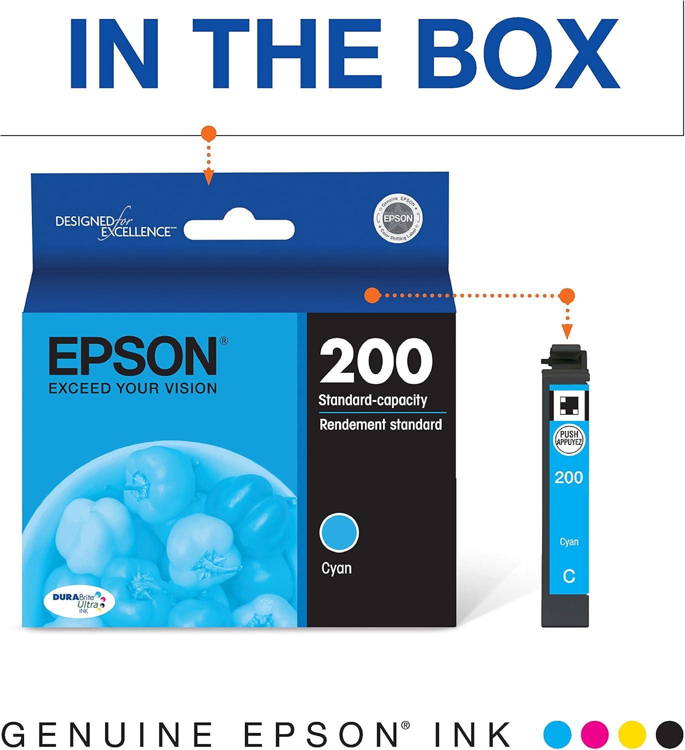imageEPSON 200 DURABrite Ultra Ink Standard Capacity Cyan Cartridge T200220S Works with WorkForce WF2520 WF2530 WF2540 Expression XP200 XP300 XP310 XP400 XP410Cyan