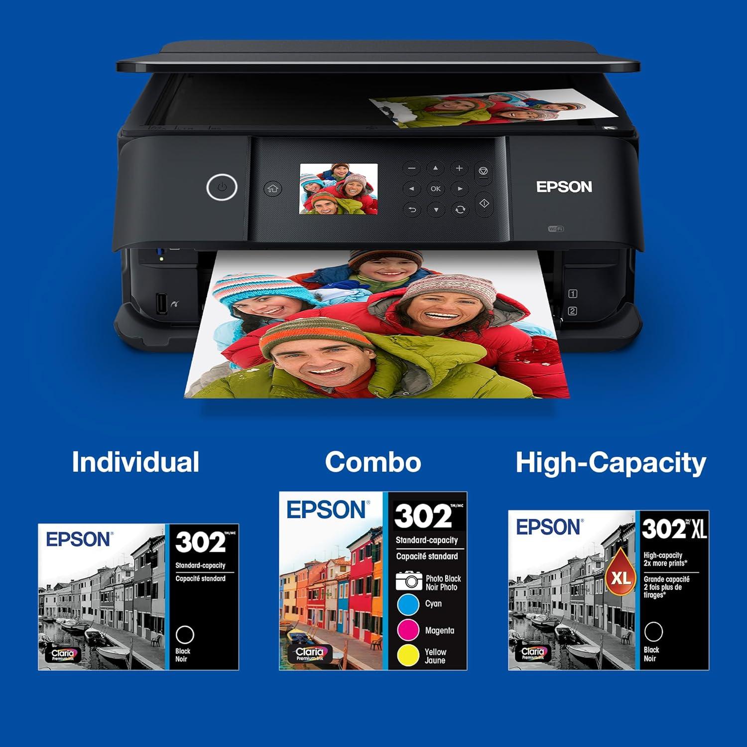 imageEPSON 302 Claria Premium Ink Standard Capacity Color Combo Pack T302520S Works with Expression Premium XP6000 XP6100Photo Black and Color Multipack