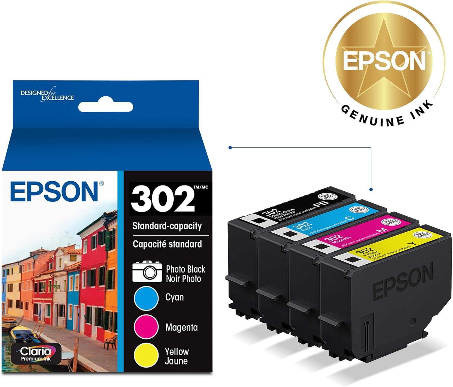 imageEPSON 302 Claria Premium Ink Standard Capacity Color Combo Pack T302520S Works with Expression Premium XP6000 XP6100Photo Black and Color Multipack