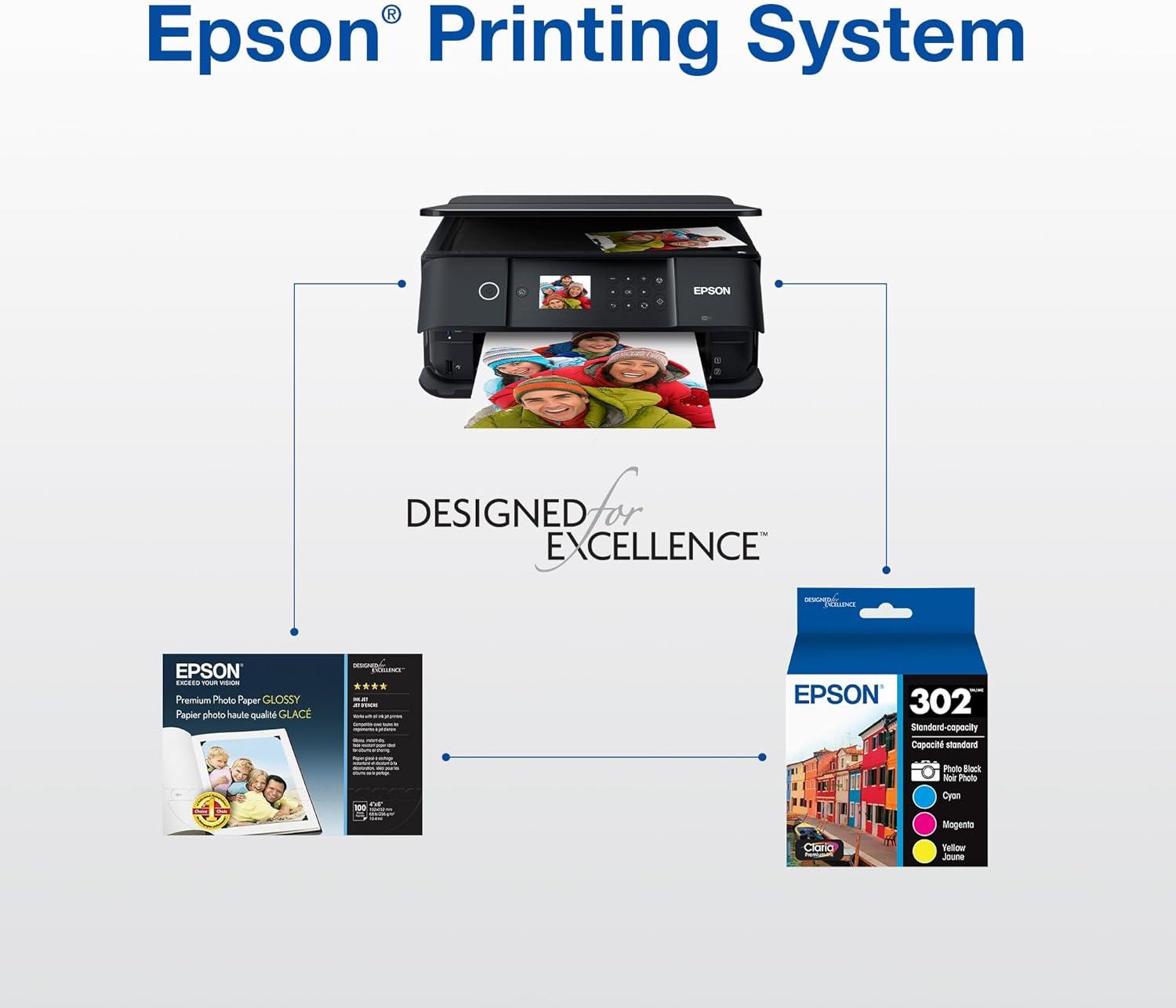 imageEPSON 302 Claria Premium Ink Standard Capacity Color Combo Pack T302520S Works with Expression Premium XP6000 XP6100Photo Black and Color Multipack