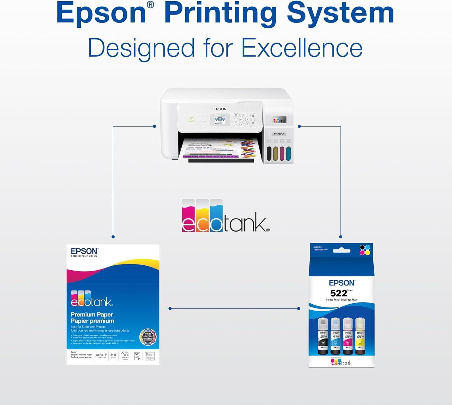 imageEPSON 522 EcoTank Ink Ultrahigh Capacity Bottle Color Combo Pack T522520S Works with EcoTank ET2720 ET2800 ET2803 ET2840 ET4700 ET4800 ET4810Ink