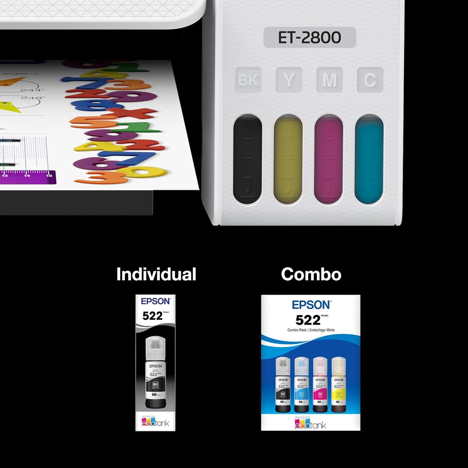 imageEPSON 522 EcoTank Ink Ultrahigh Capacity Bottle Color Combo Pack T522520S Works with EcoTank ET2720 ET2800 ET2803 ET2840 ET4700 ET4800 ET4810Ink