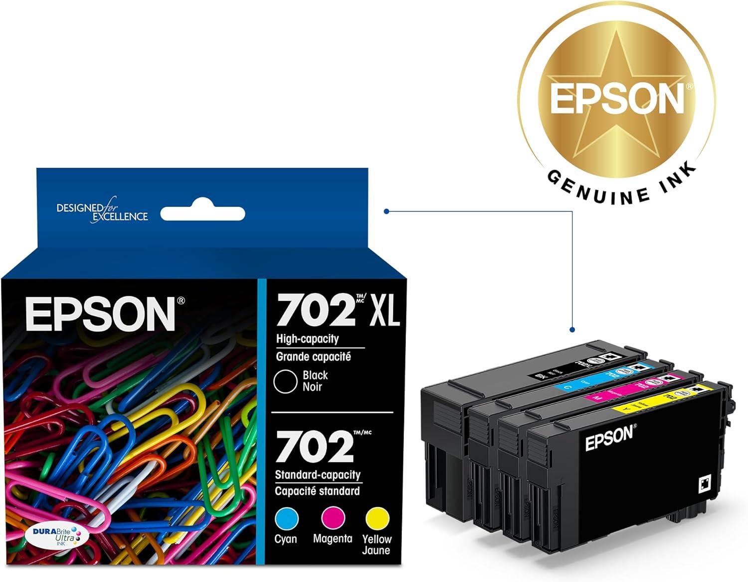 imageEPSON 702 DURABrite Ultra Ink High Capacity Black Cartridge T702XL120S Works with WorkForce Pro WF3720 WF3730 WF3733Black and color combo pack