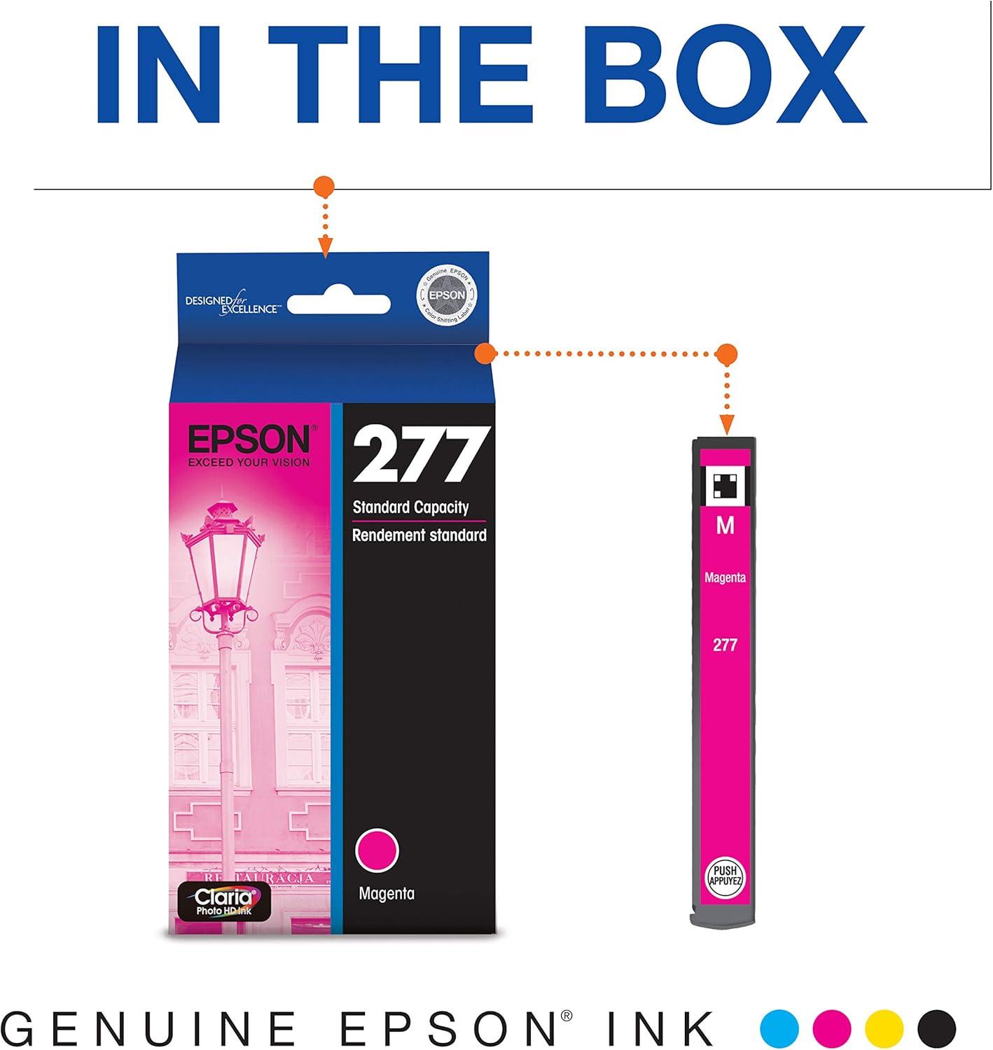 imageEpson 277 Claria Photo HD Ink Standard Capacity Photo Black Cartridge T277120S Works with Expression Photo XP850 XP860 XP950 XP960 XP970Magenta