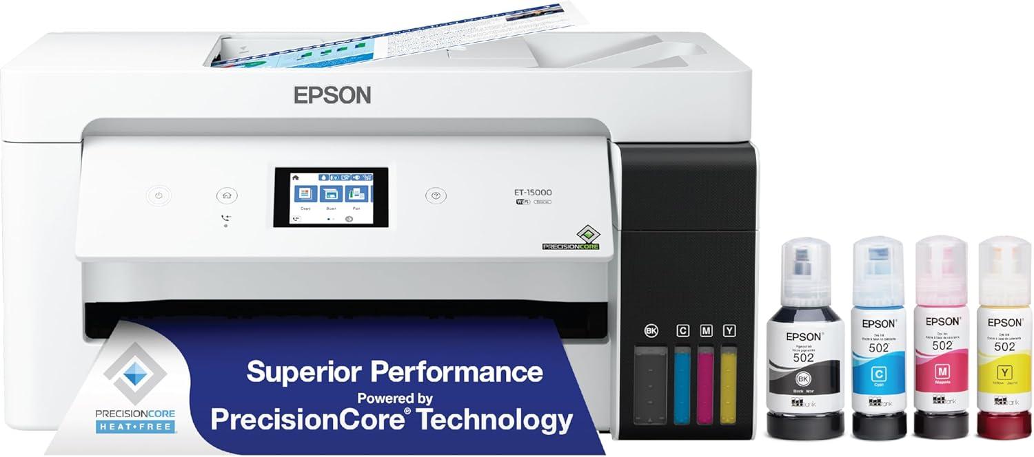 imageEpson EcoTank ET15000 Wireless Color AllinOne Supertank Printer with Scanner Copier Fax Ethernet and Printing up to 13 x 19 Inches WhitePrinter