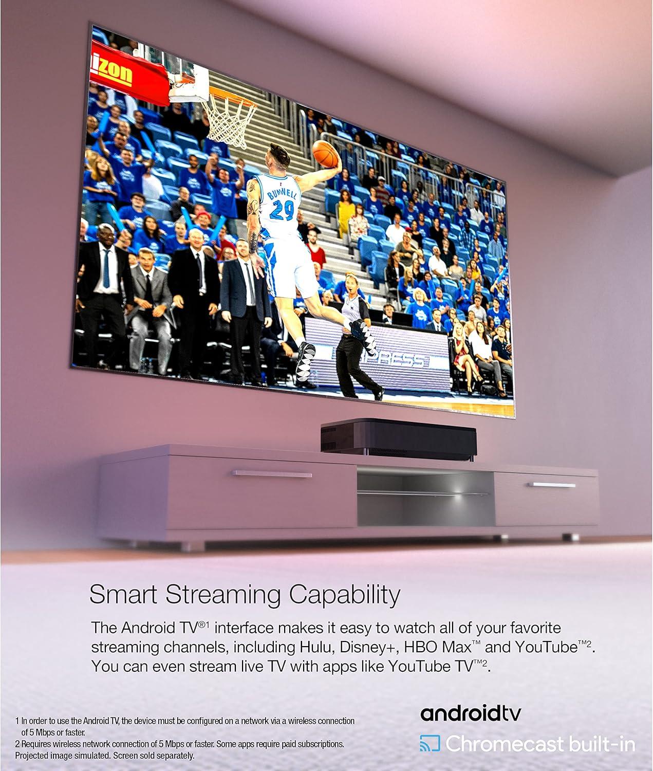 imageEpson EpiqVision Ultra LS800 Ultra Short Throw 3Chip 3LCD Smart Streaming Laser Projector 4000 Lumens 4K PROUHD HDR 150quot Android TV 21ch Yamaha Builtin Speakers WhiteBlack