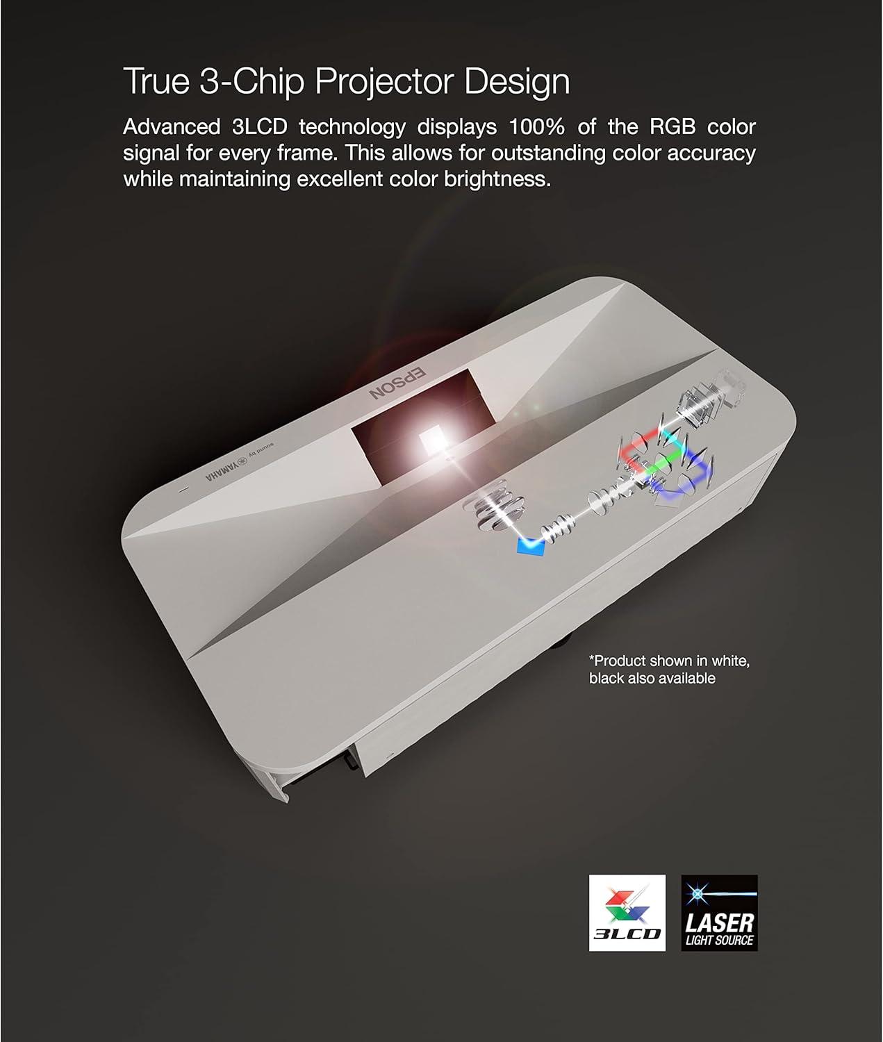 imageEpson EpiqVision Ultra LS800 Ultra Short Throw 3Chip 3LCD Smart Streaming Laser Projector 4000 Lumens 4K PROUHD HDR 150quot Android TV 21ch Yamaha Builtin Speakers WhiteBlack