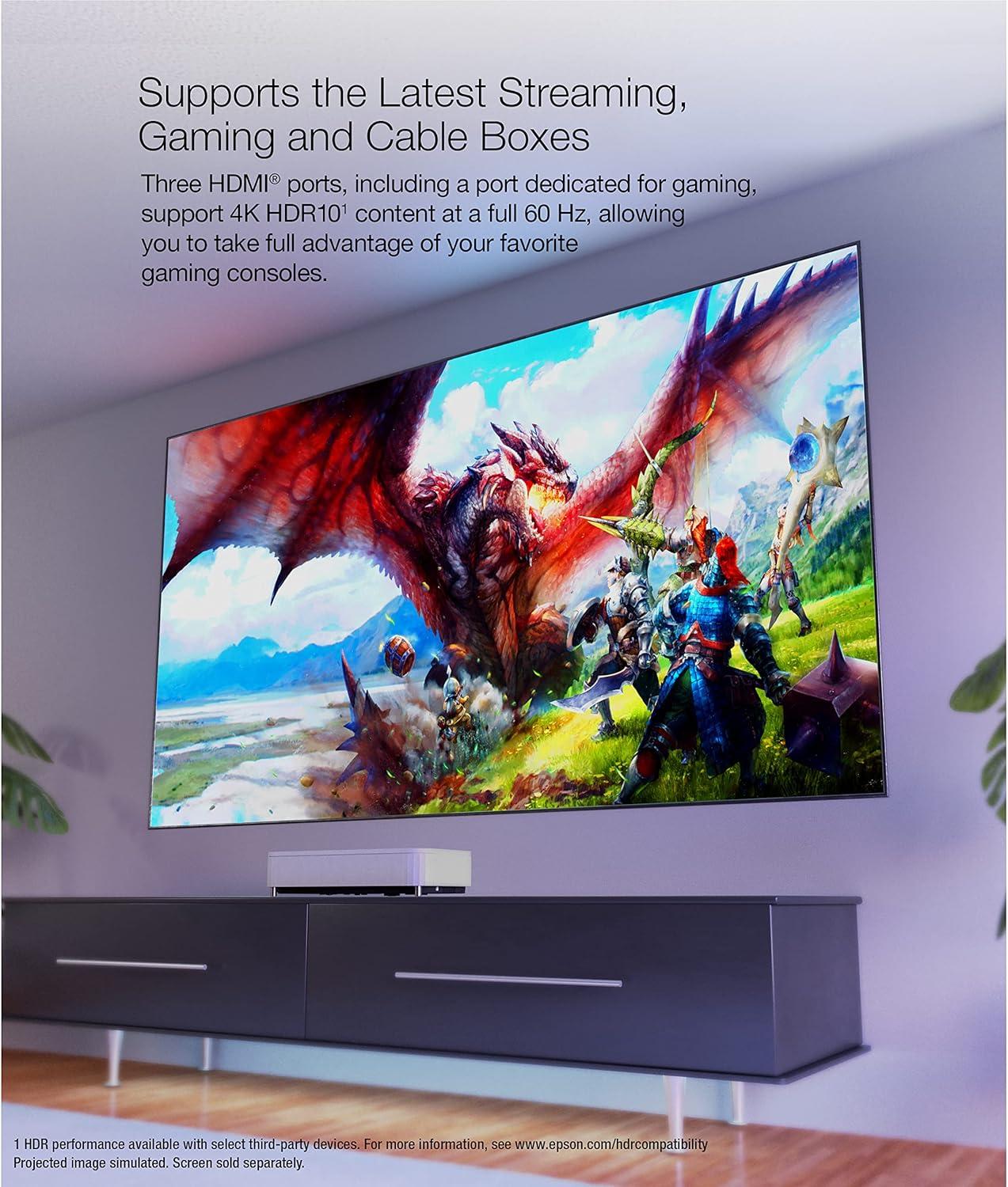 imageEpson EpiqVision Ultra LS800 Ultra Short Throw 3Chip 3LCD Smart Streaming Laser Projector 4000 Lumens 4K PROUHD HDR 150quot Class Android TV 21ch Yamaha Builtin Speakers White Renewed