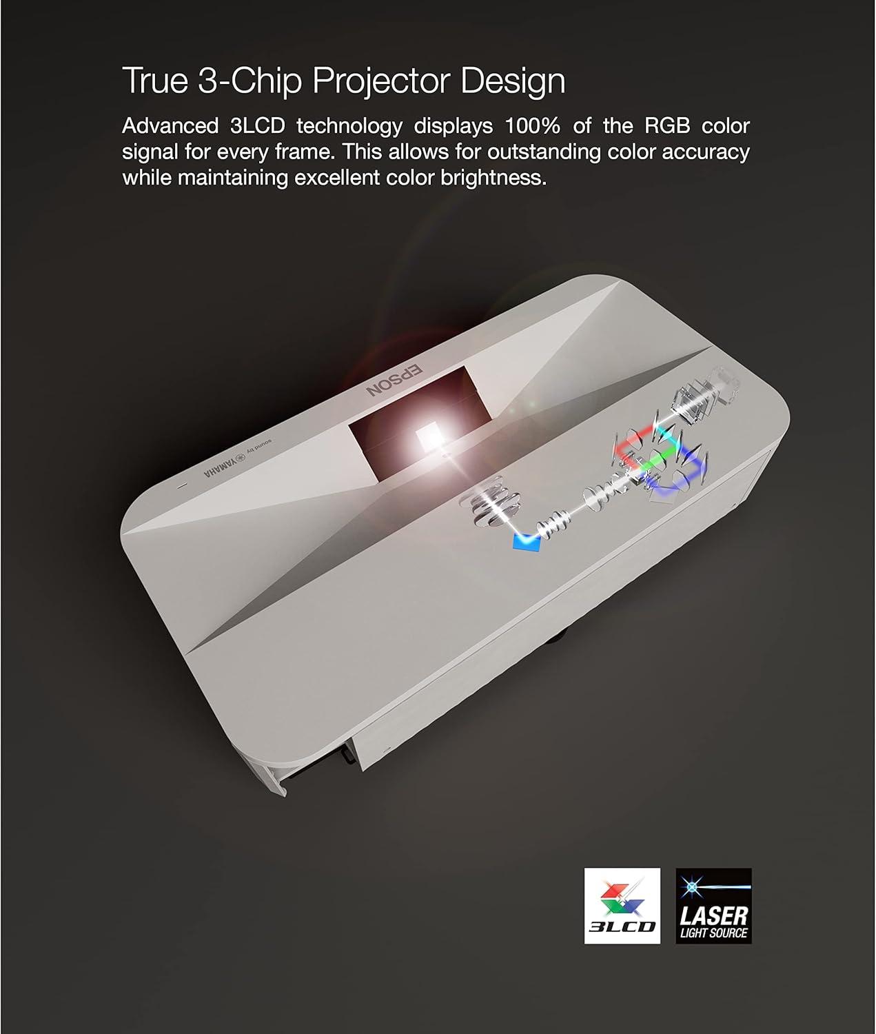 imageEpson EpiqVision Ultra LS800 Ultra Short Throw 3Chip 3LCD Smart Streaming Laser Projector 4000 Lumens 4K PROUHD HDR 150quot Class Android TV 21ch Yamaha Builtin Speakers White Renewed