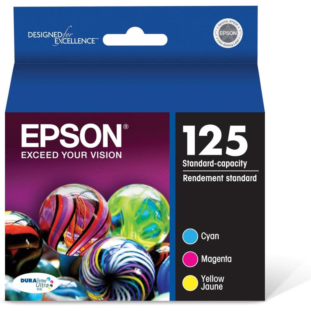 imageEPSON 125 DURABrite Ultra Ink Standard Capacity Color Combo Pack T125520S Works with Stylus NX125 NX127 NX130 NX230 NX420 NX530 NX625 WorkForce WF320 WF323 WF325 WF520