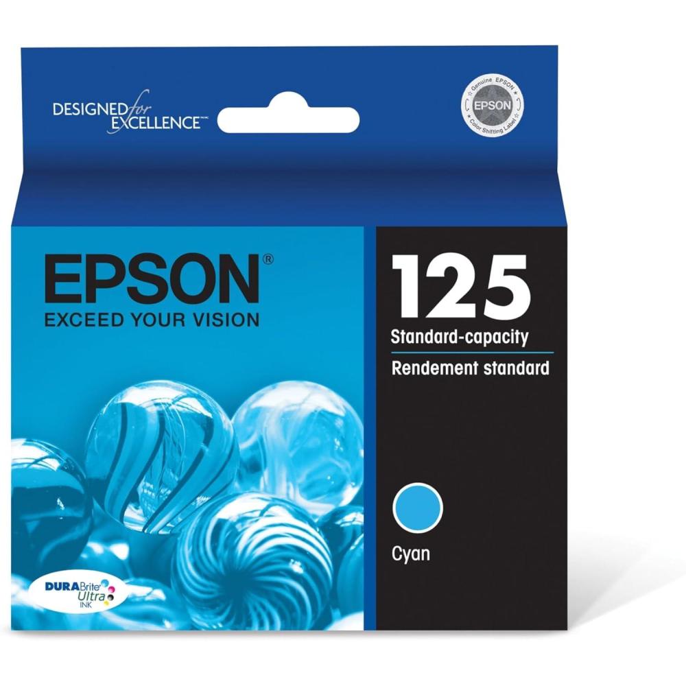 imageEPSON 125 DURABrite Ultra Ink Standard Capacity Cyan Cartridge T125220S Works with Stylus NX125 NX127 NX130 NX230 NX420 NX530 NX625 WorkForce WF320 WF323 WF325 WF520