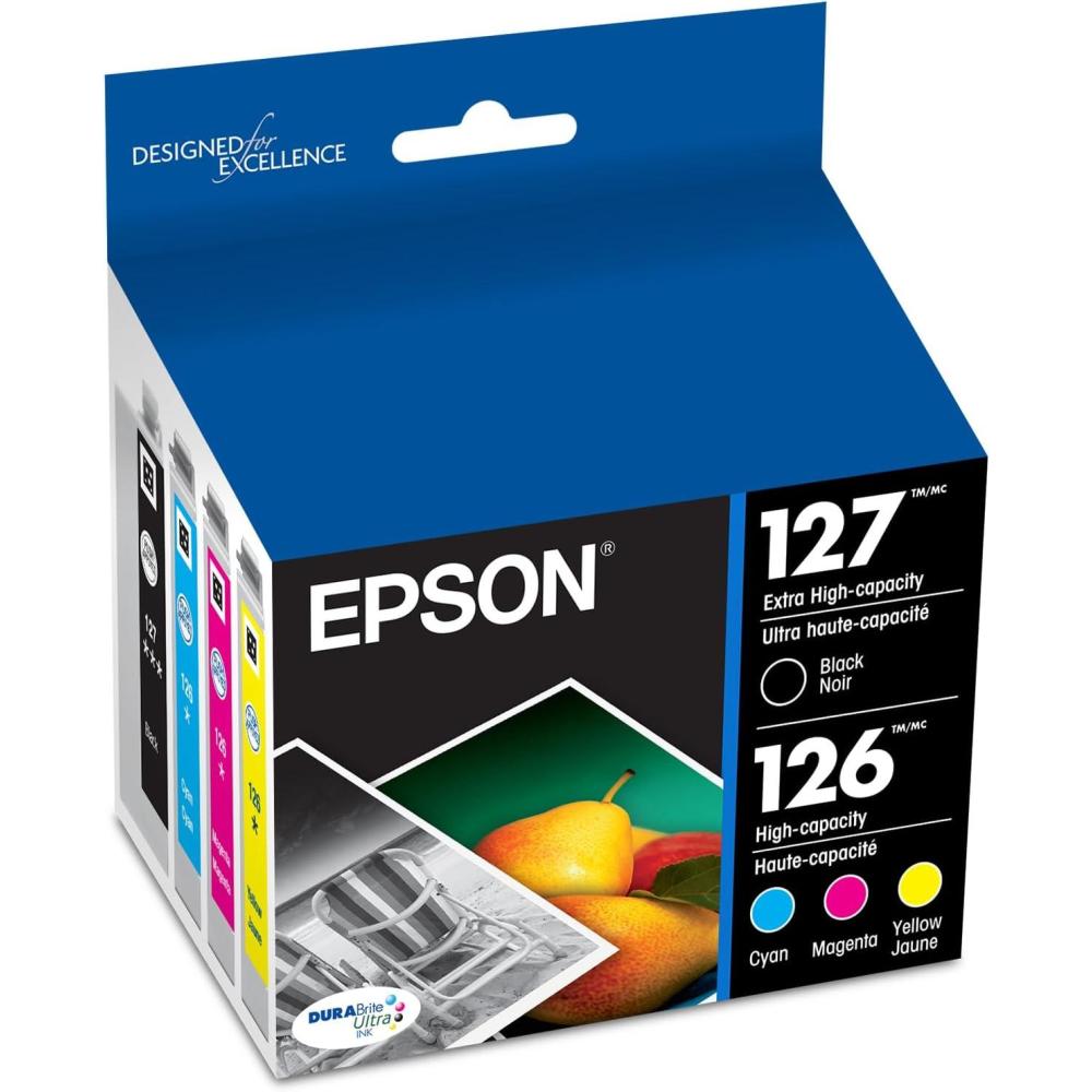 imageEPSON 127 DURABrite Ultra Ink Black ampamp Color Combo Pack For NX530 NX625 WF3520 WF3530 WF3540 WF545 WF60 WF630 WF633 WF635 WF645 WF7010 WF7510 WF7520 WF840 WF845