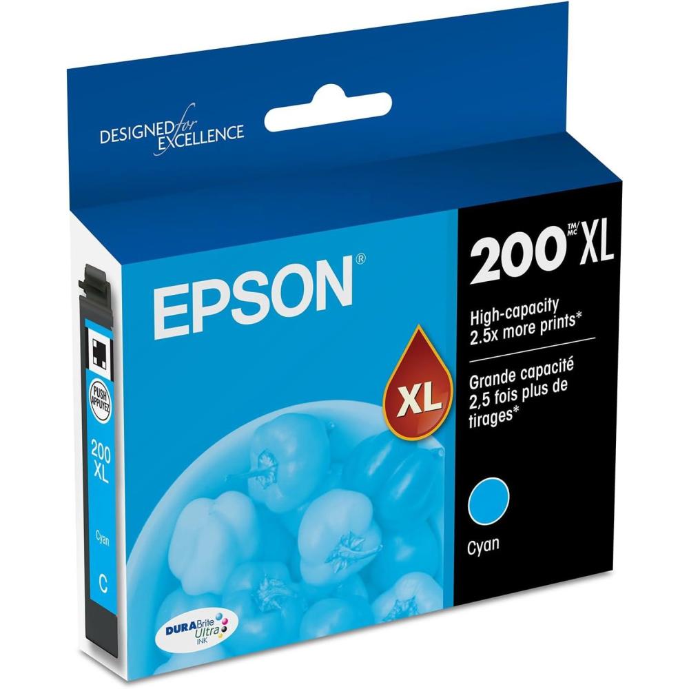 imageEPSON 200 DURABrite Ultra Ink High Capacity Black ampamp Standard Color Cartridge Combo Pack T200XLBCS Works with WorkForce WF2520 WF2530 WF2540 Expression XP200 XP300 XP310 XP400 XP410 Black and color combo packCyan