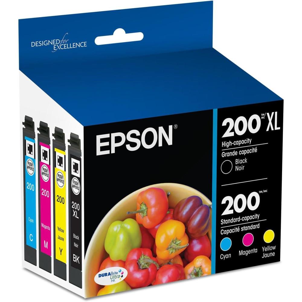 imageEPSON 200 DURABrite Ultra Ink High Capacity Black ampamp Standard Color Cartridge Combo Pack T200XLBCS Works with WorkForce WF2520 WF2530 WF2540 Expression XP200 XP300 XP310 XP400 XP410 Black and color combo packBlack and color combo pack