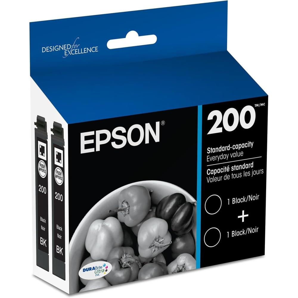 imageEPSON 200 DURABrite Ultra Ink Standard Capacity Cyan Cartridge T200220S Works with WorkForce WF2520 WF2530 WF2540 Expression XP200 XP300 XP310 XP400 XP410Black Dual Pack