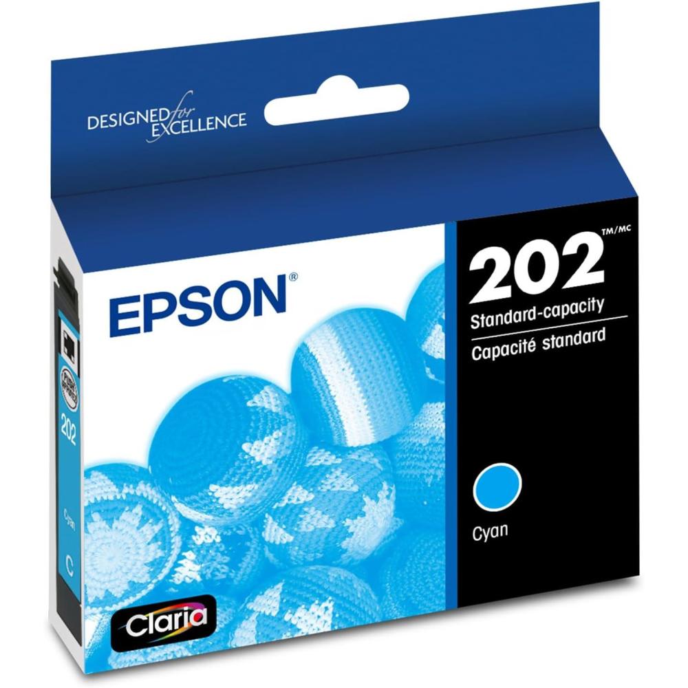 imageEPSON 202 Claria Ink Standard Capacity Cyan Cartridge T202220S Works with WorkForce WF2860 Expression XP5100Cyan