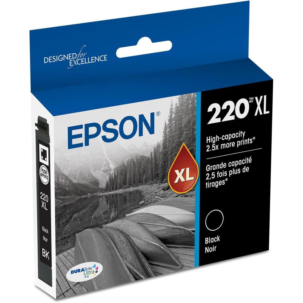 imageEPSON 220 DURABrite Ultra Ink High Capacity Magenta Cartridge T220XL320S Works with WorkForce WF2630 WF2650 WF2660 WF2750 WF2760 Expression XP320 XP420 XP424Black