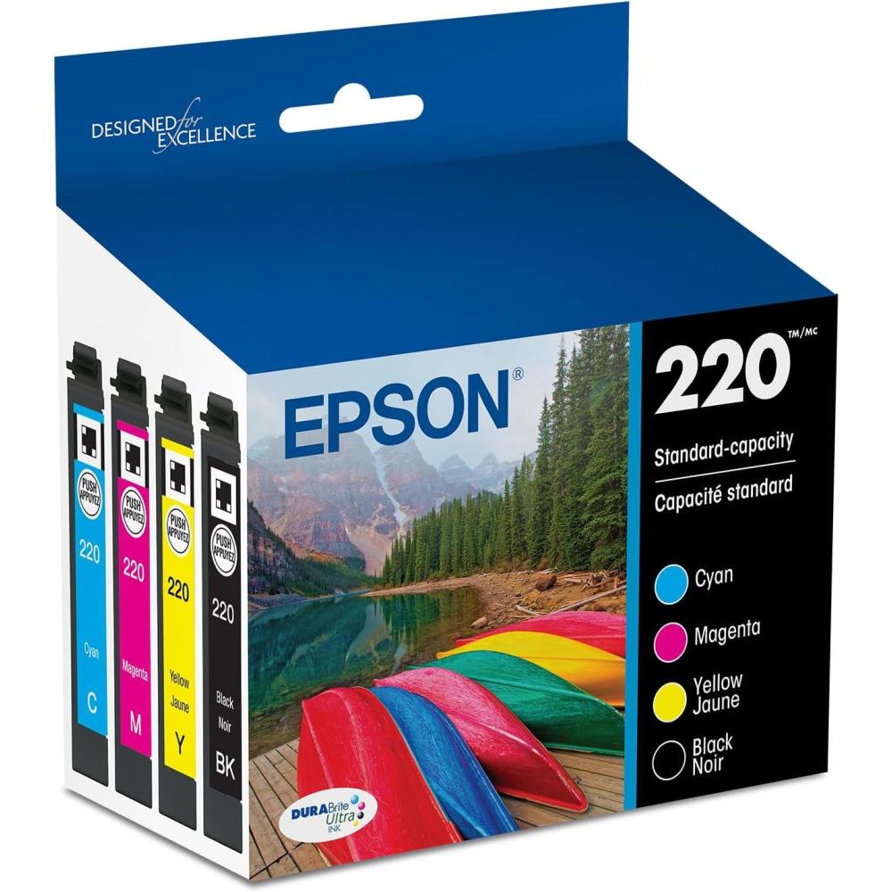 imageEPSON 220 DURABrite Ultra Ink Standard Capacity Black ampamp Color Cartridge Combo Pack T220120BCS Works with WorkForce WF2630 WF2650 WF2660 WF2750 WF2760 Expression XP320 XP420 XP424Black and Color Combo Pack