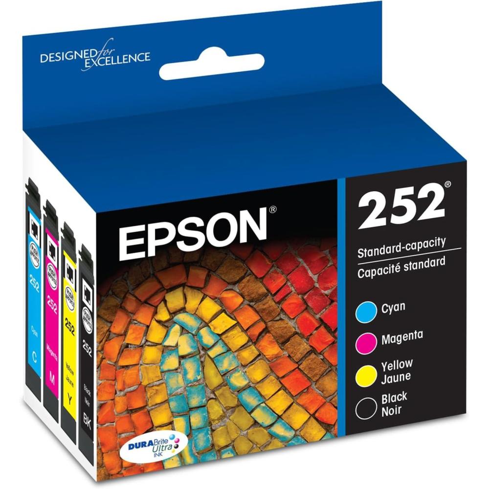 imageEPSON 252 DURABrite Ultra Ink Standard Capacity Black ampamp Color Cartridge Combo Pack T252120BCS Works with WorkForce WF3620 WF3640 WF7110 WF7610 WF7620 WF7710 WF7720 WF7210