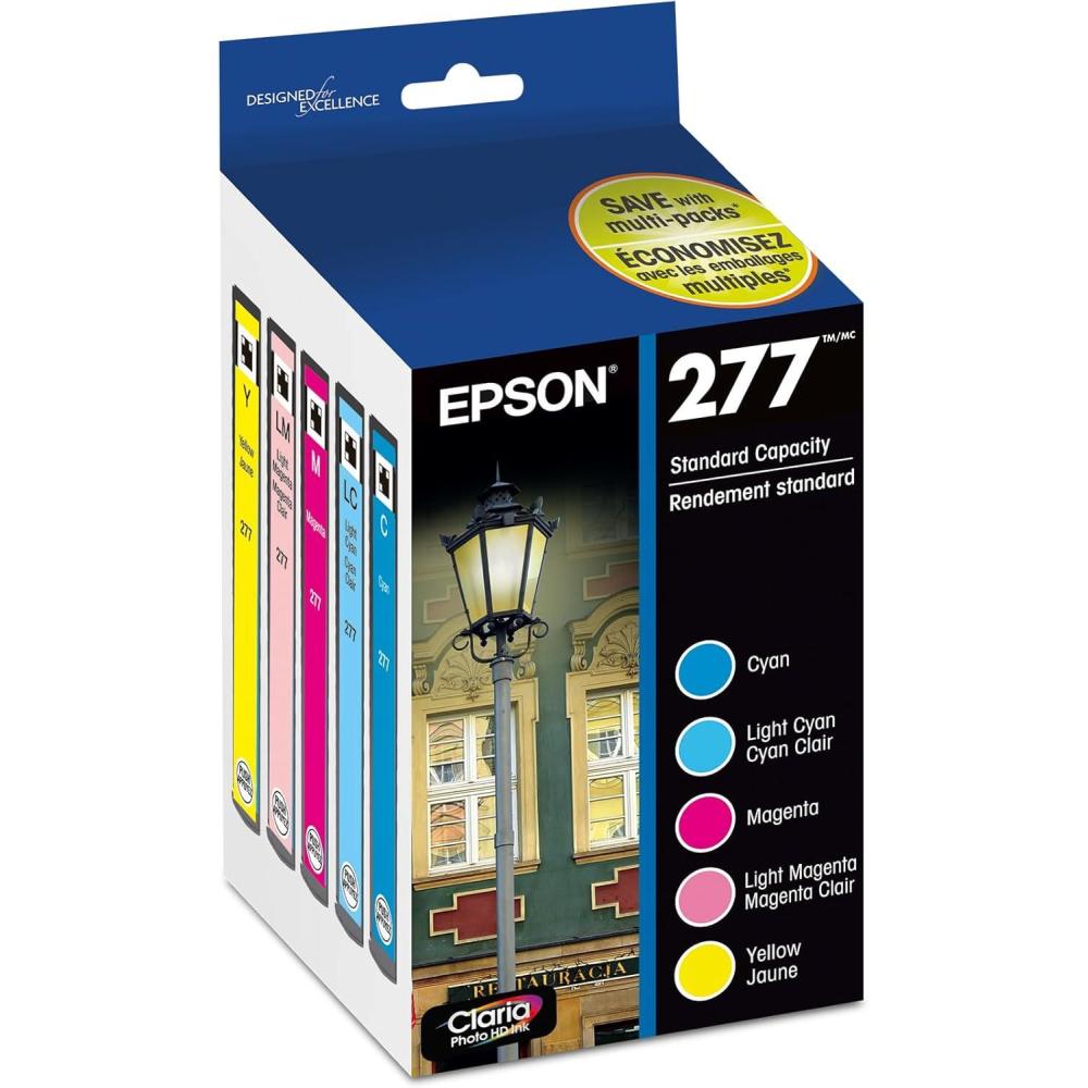 imageEPSON 277 Claria Photo HD Ink Standard Capacity 5 Color Cartridge Combo Pack T277920S Works with Expression Photo XP850 XP860 XP950 XP960 XP970Ink