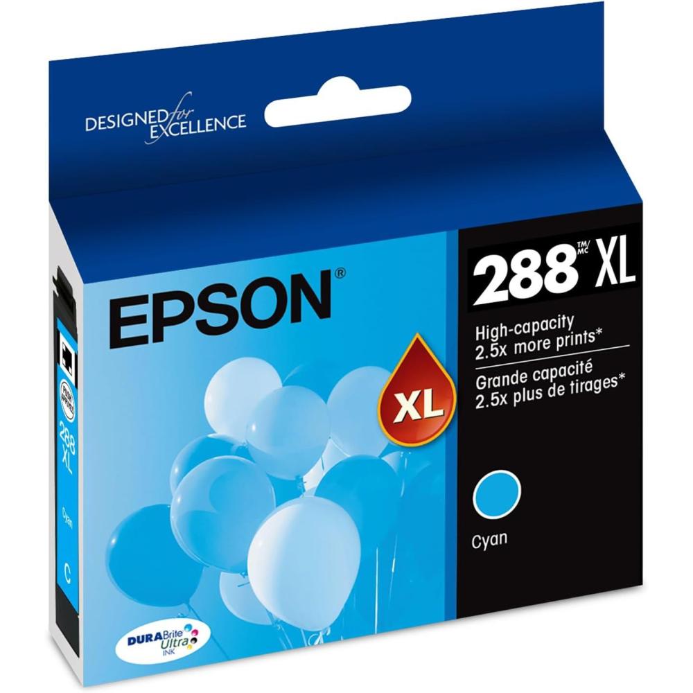 imageEPSON 288 DURABrite Ultra Ink High Capacity Cyan Cartridge T288XL220S Works with Expression XP330 XP430 XP434 XP340 XP440 XP4461 Count Pack of 1