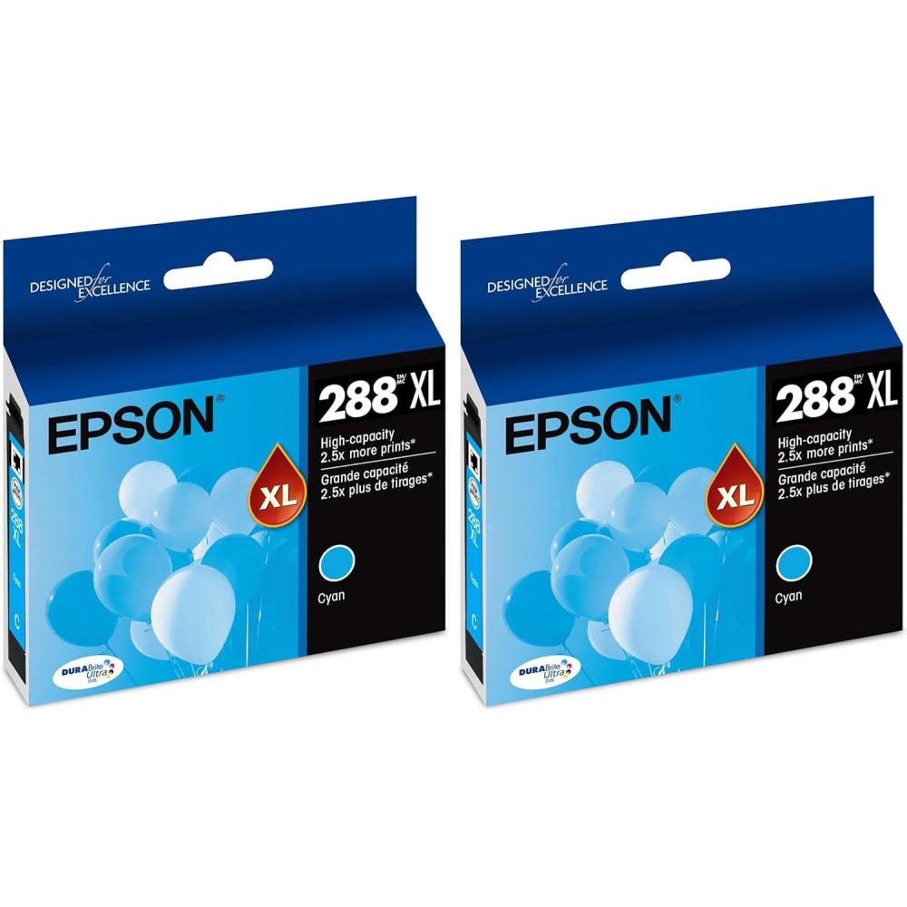 imageEPSON 288 DURABrite Ultra Ink High Capacity Cyan Cartridge T288XL220S Works with Expression XP330 XP430 XP434 XP340 XP440 XP4461 Count Pack of 2