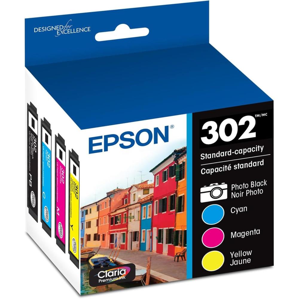 imageEPSON 302 Claria Premium Ink Standard Capacity Color Combo Pack T302520S Works with Expression Premium XP6000 XP6100Photo Black and Color Multipack