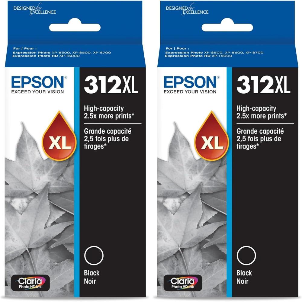 imageEPSON 312 Claria Photo HD Ink High Capacity Black Cartridge T312XL120S Works with Expression Photo XP8500 XP8600 XP8700 XP150001 Count Pack of 2