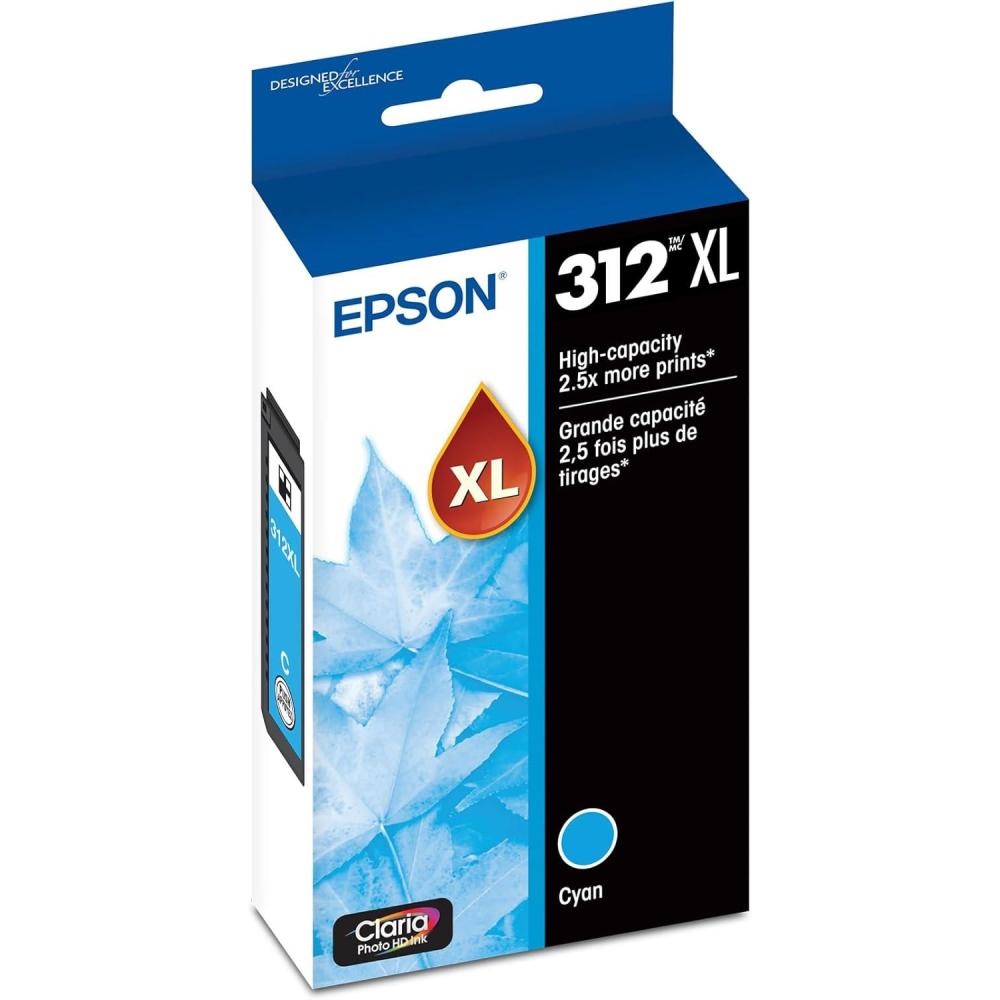imageEPSON 312 Claria Photo HD Ink High Capacity Cyan Cartridge T312XL220S Works with Expression Photo XP8500 XP8600 XP8700 XP150001 Count Pack of 1