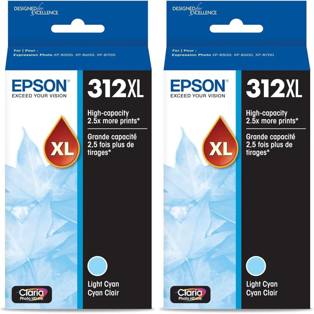 imageEPSON 312 Claria Photo HD Ink High Capacity Light Cyan Cartridge T312XL520S Works with Expression Photo XP8500 XP8600 XP8700 XP150001 Count Pack of 2