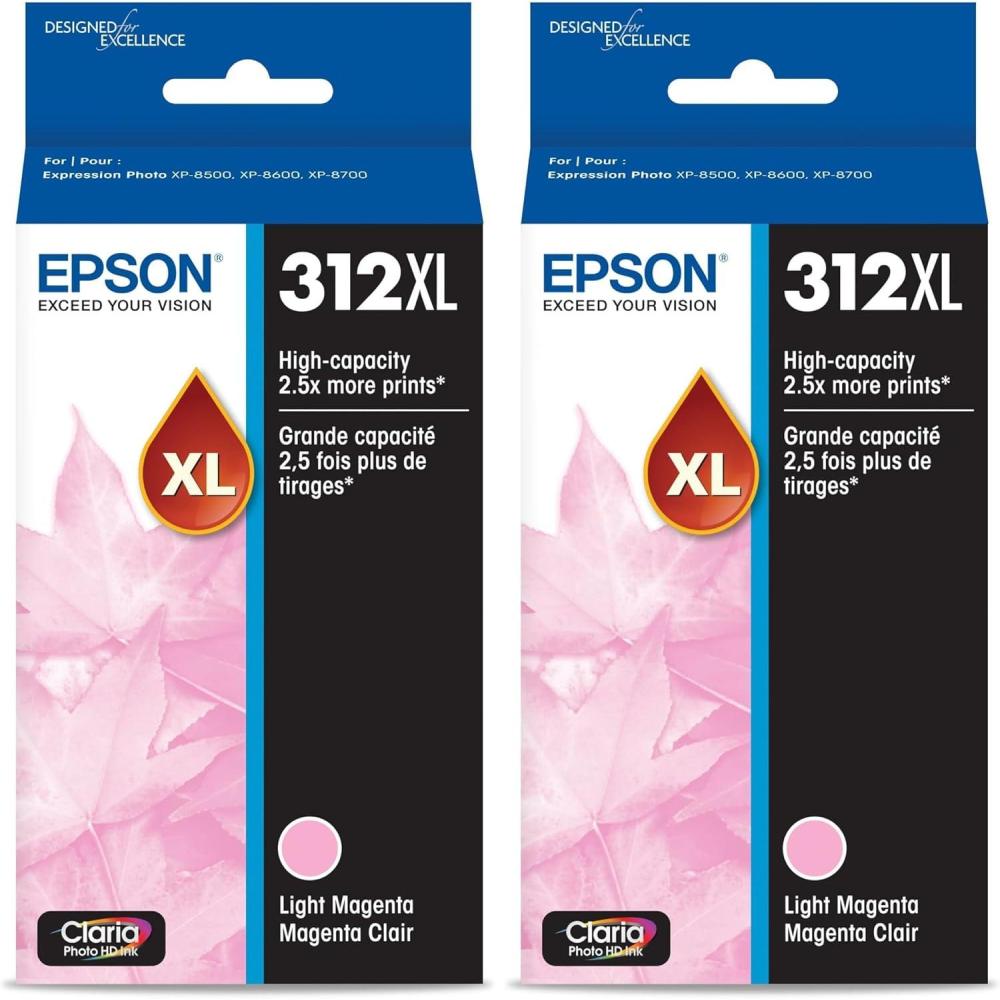 imageEPSON 312 Claria Photo HD Ink High Capacity Light Magenta Cartridge T312XL620S Works with Expression Photo XP8500 XP8600 XP8700 XP150001 Count Pack of 2