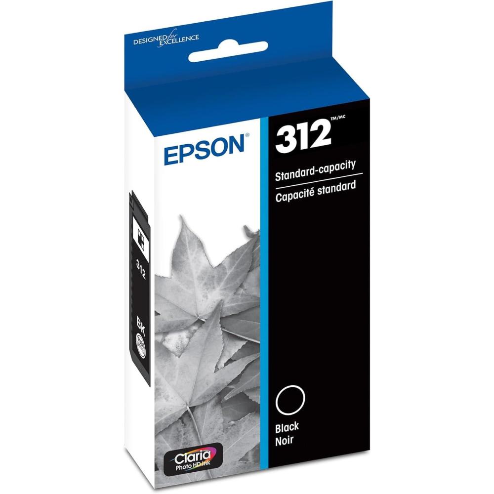 imageEPSON 312 Claria Photo HD Ink Standard Capacity Black Cartridge T312120S Works with Expression Photo XP8500 XP8600 XP8700 XP150001 Count Pack of 1