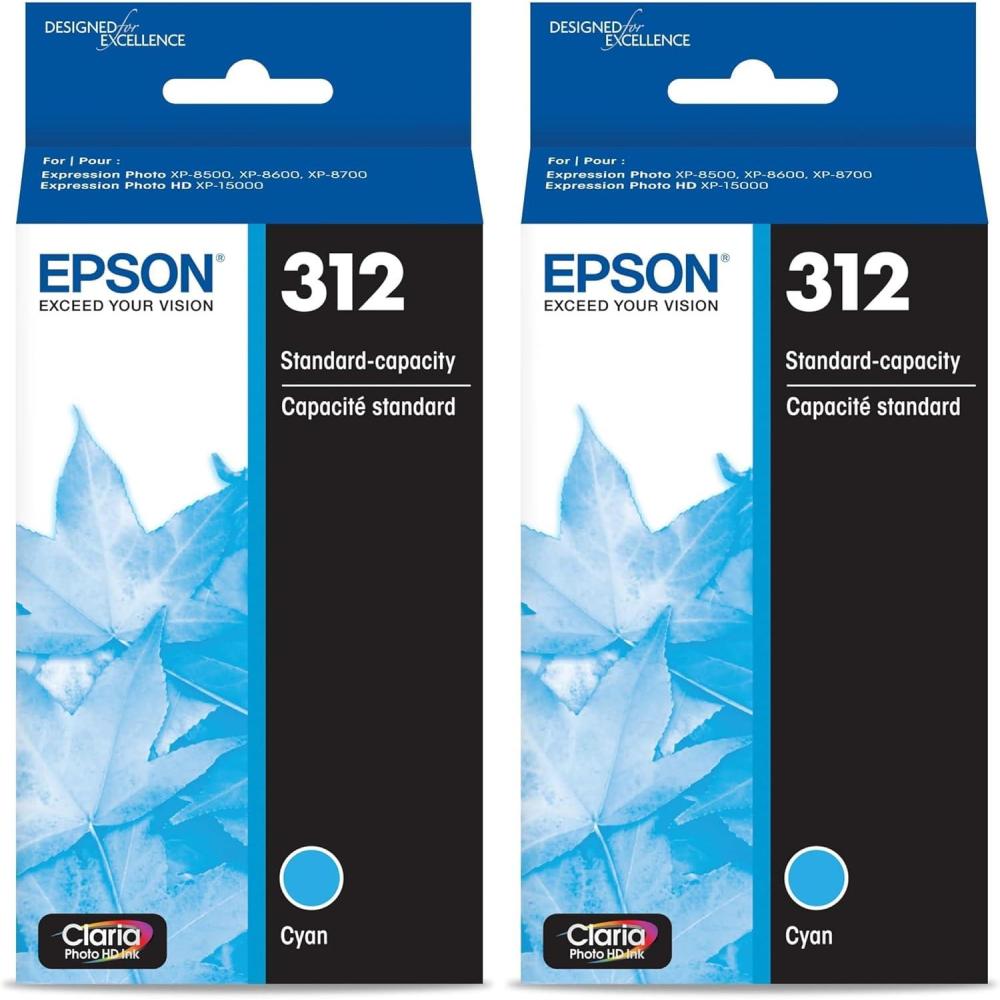 imageEPSON 312 Claria Photo HD Ink Standard Capacity Cyan Cartridge T312220S Works with Expression Photo XP8500 XP8600 XP8700 XP150002 Pack