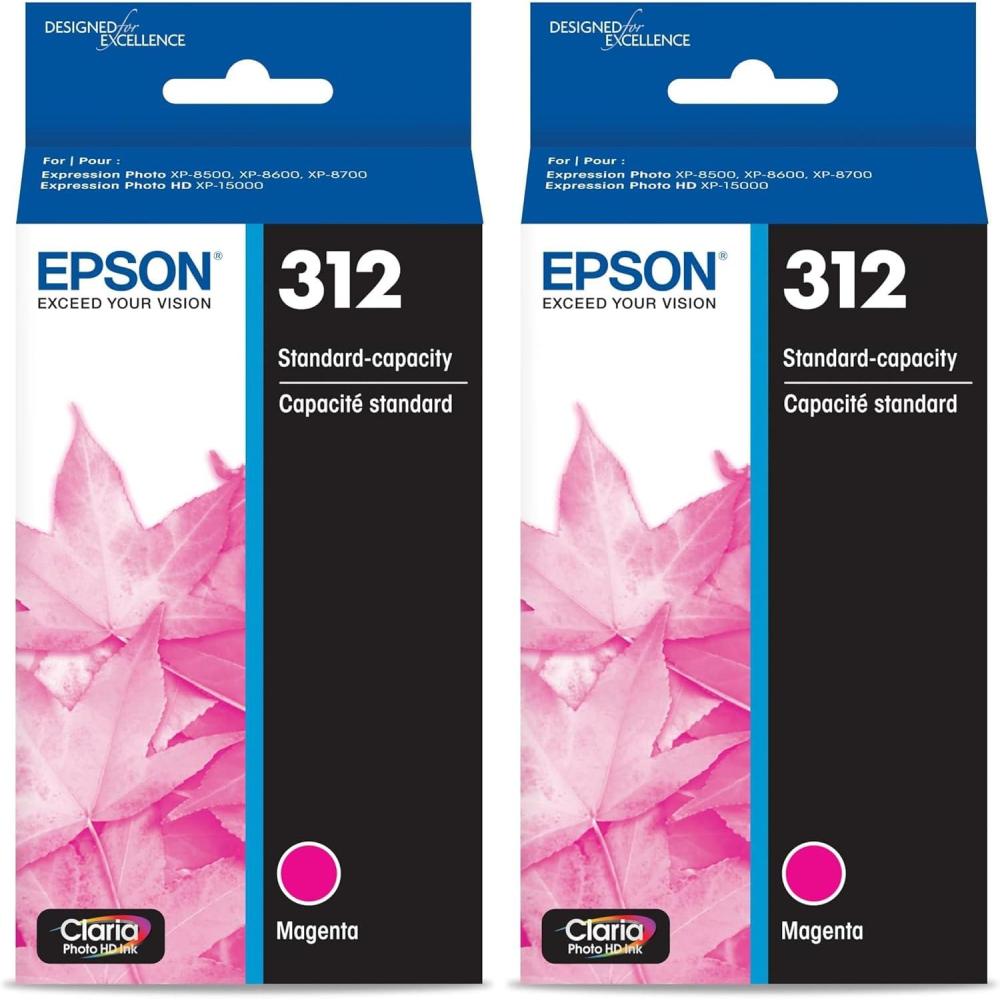 imageEPSON 312 Claria Photo HD Ink Standard Capacity Magenta Cartridge T312320S Works with Expression Photo XP8500 XP8600 XP8700 XP150001 Count Pack of 2