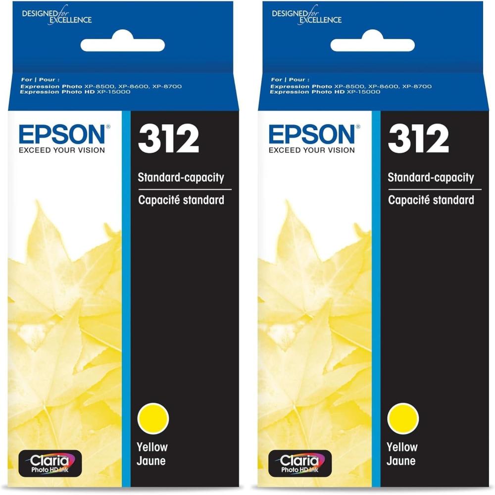 imageEPSON 312 Claria Photo HD Ink Standard Capacity Yellow Cartridge T312420S Works with Expression Photo XP8500 XP8600 XP8700 XP150001 Count Pack of 2