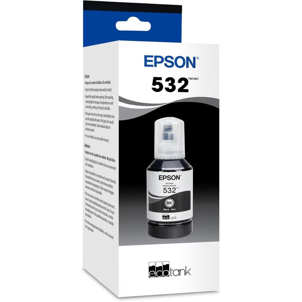 imageEPSON 532 EcoTank Ink Ultrahigh Capacity Bottle Black T532120S Works with EcoTank ETM2170 STM3000 ETM3170 STM1000 ETM11701 Count Pack of 1