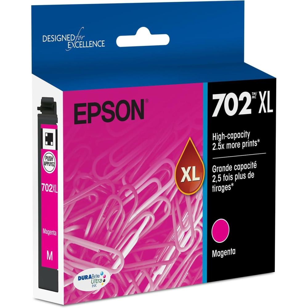 imageEPSON 702 DURABrite Ultra Ink High Capacity Black Cartridge T702XL120S Works with WorkForce Pro WF3720 WF3730 WF3733Magenta