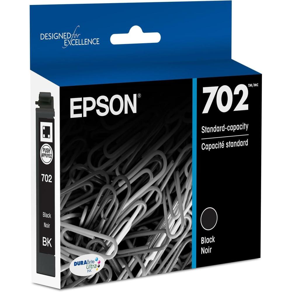 imageEPSON 702 DURABrite Ultra Ink Standard Capacity Black Cartridge T702120S Works with WorkForce Pro WF3720 WF3730 WF37331 Count Pack of 1