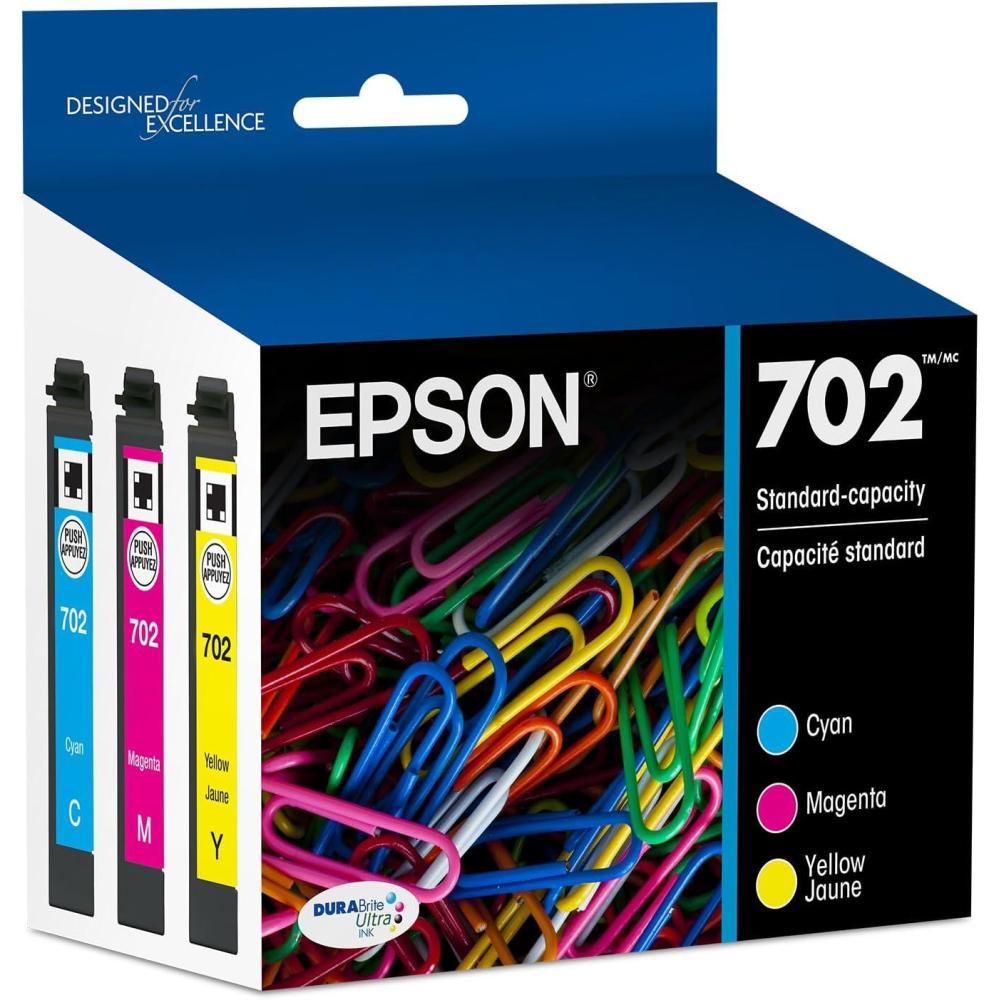 imageEPSON 702 DURABrite Ultra Ink Standard Capacity Color Combo Pack T702520S Works with WorkForce Pro WF3720 WF3730 WF3733