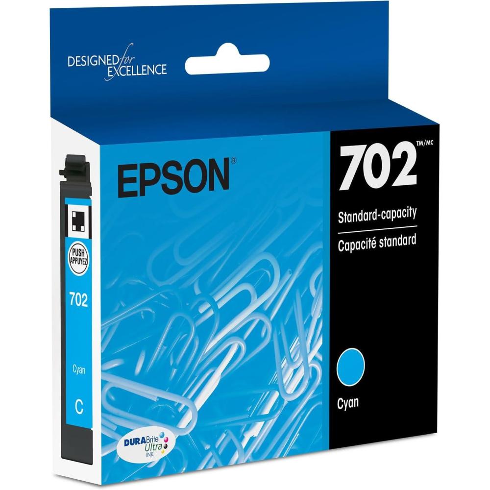 imageEPSON 702 DURABrite Ultra Ink Standard Capacity Cyan Cartridge T702220S Works with WorkForce Pro WF3720 WF3730 WF3733