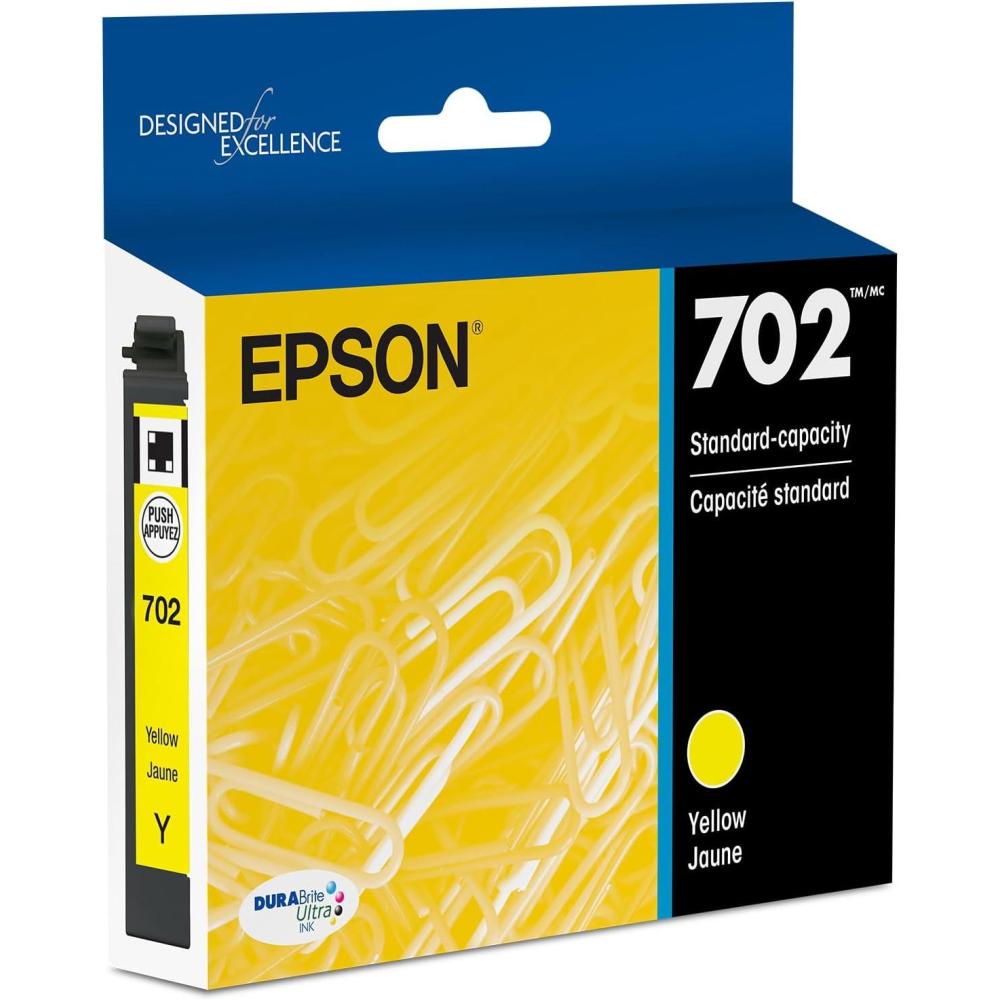 imageEPSON 702 DURABrite Ultra Ink Standard Capacity Yellow Cartridge T702420S Works with WorkForce Pro WF3720 WF3730 WF37331 Count Pack of 1