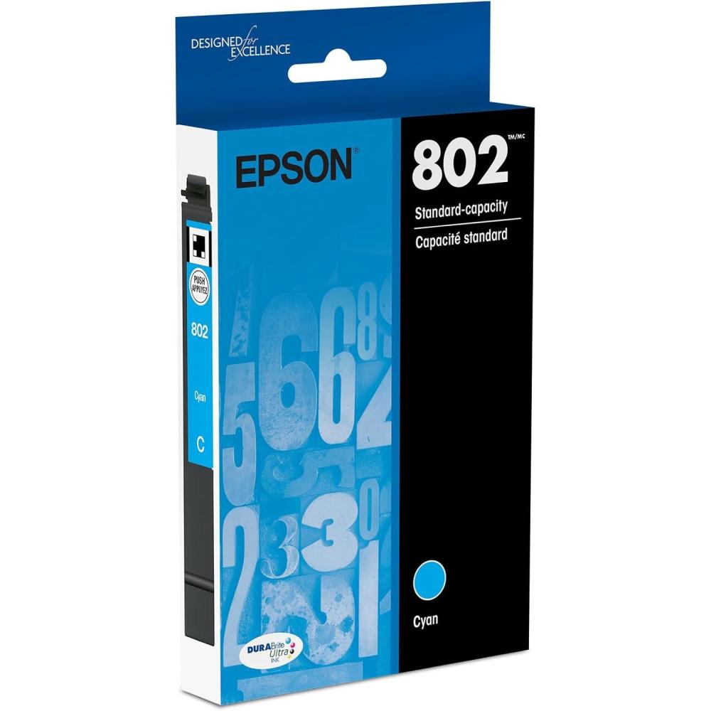 imageEPSON 802 DURABrite Ultra Ink Standard Capacity Cyan Cartridge T802220S Works with WorkForce Pro WF4720 WF4730 WF4734 WF4740