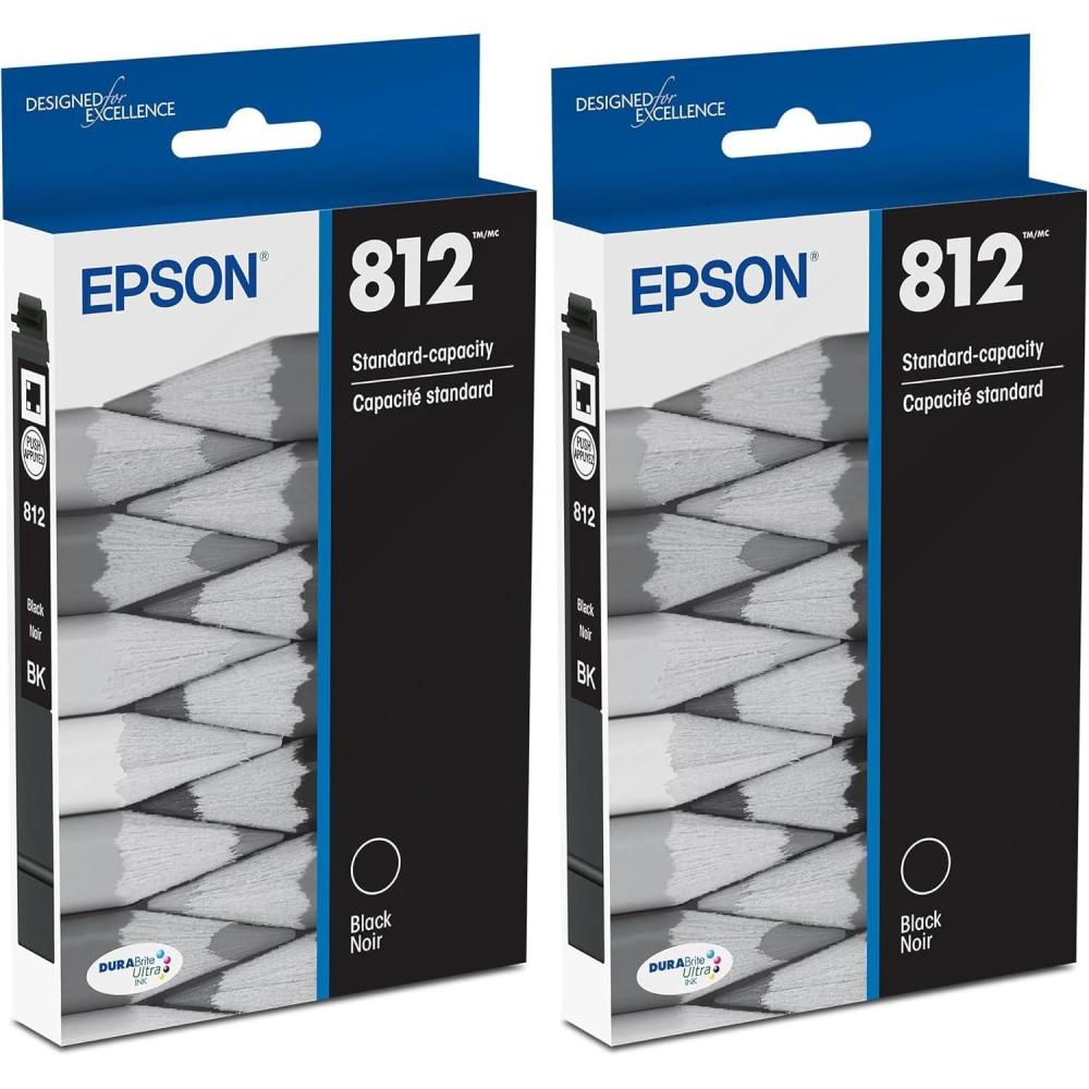 imageEPSON 812 DURABrite Ultra Ink Standard Capacity Black Cartridge T812120S Works with WorkForce Pro WF7310 WF7820 WF7840 WorkForce ECC70001 Count Pack of 2