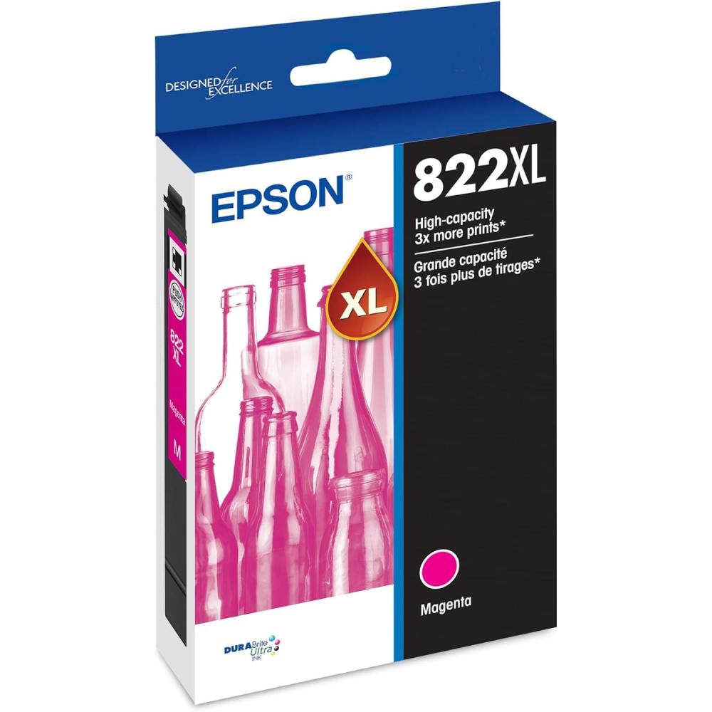imageEPSON 822 DURABrite Ultra Ink High Capacity Magenta Cartridge T822XL320S Works with WorkForce Pro WF3820 WF3823 WF4820 WF4830 WF4833 WF4834Ink