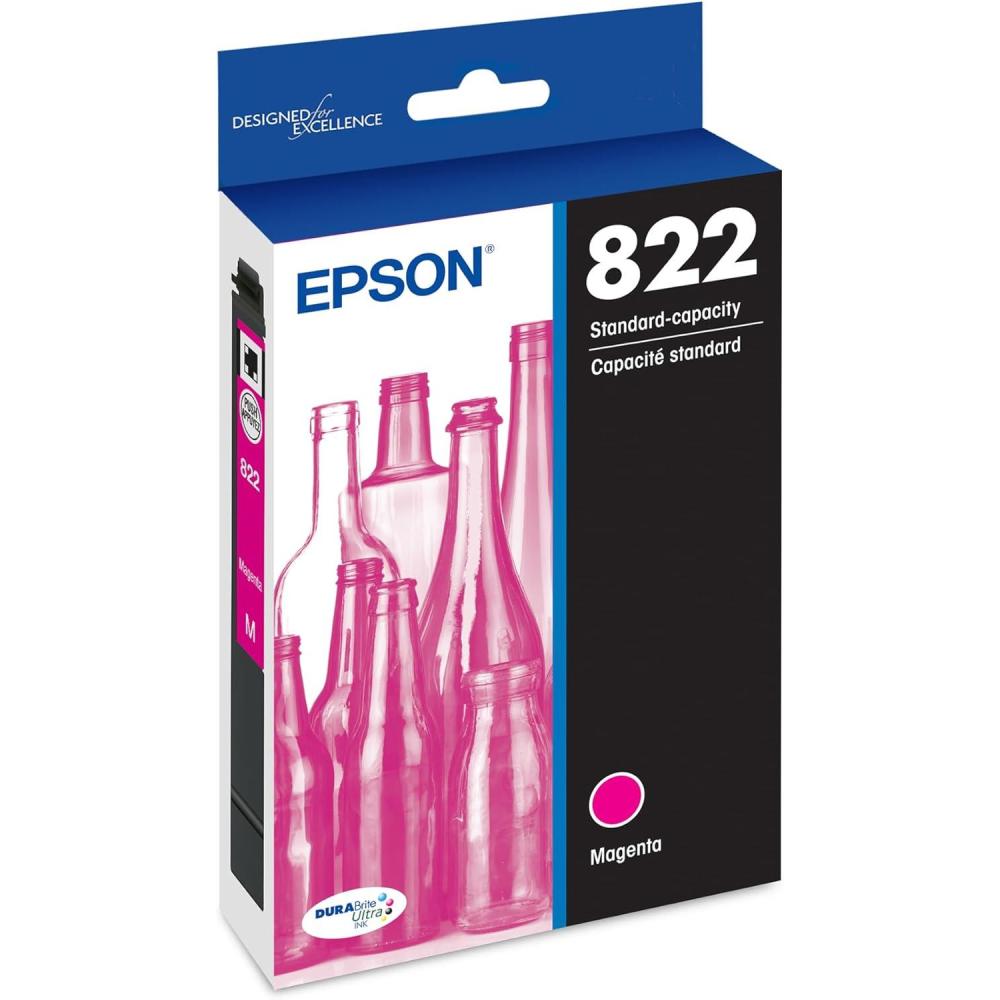 imageEPSON 822 DURABrite Ultra Ink Standard Capacity Magenta Cartridge T822320S Works with WorkForce Pro WF3820 WF3823 WF4820 WF4830 WF4833 WF48341 Count Pack of 1