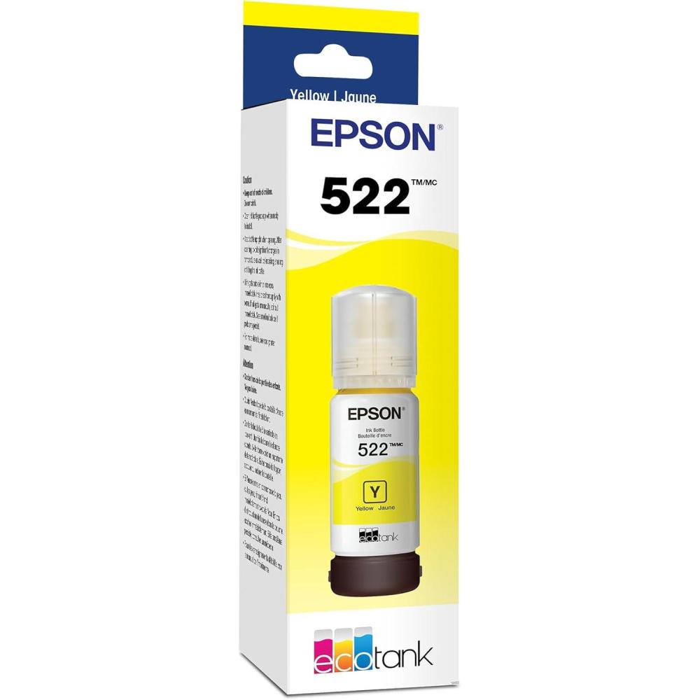 imageEpson 522 EcoTank Ink Ultrahigh Capacity Bottle Yellow T522420S Works with EcoTank ET2400 ET2720 ET2800 ET2803 ET2840 ET4700 ET4800 ET4810