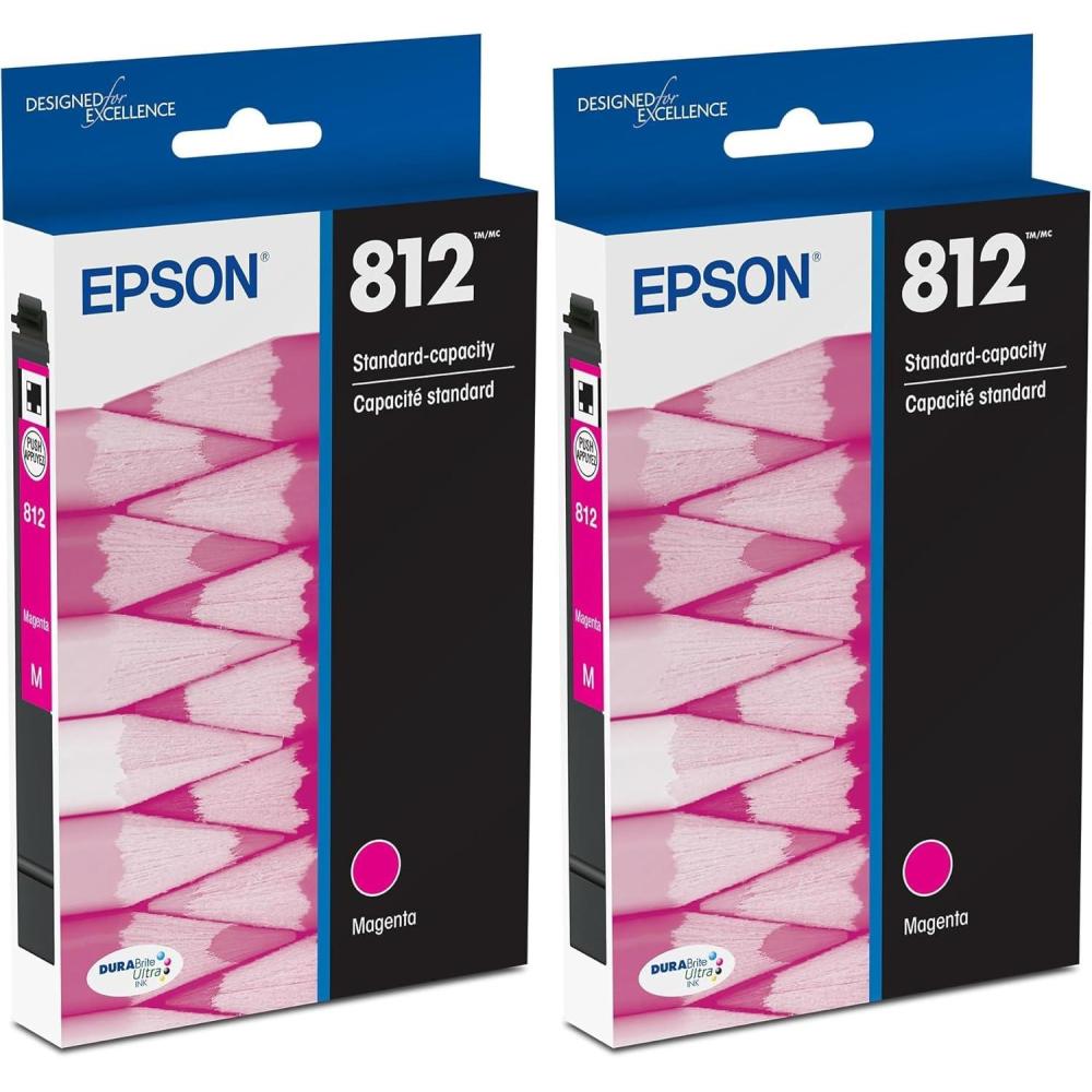 imageEpson 812 DURABrite Ultra Ink Standard Capacity Magenta Cartridge T812320S Works with Workforce Pro WF7310 WF7820 WF7840 Workforce ECC70001 Count Pack of 2