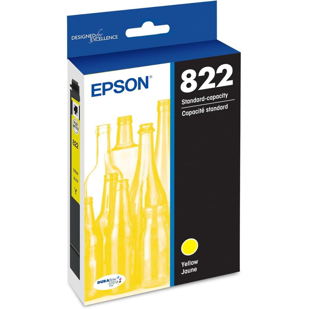 imageEpson 822 DURABrite Ultra Ink Standard Capacity Yellow Cartridge T822420S Works with Workforce Pro WF3820 WF3823 WF4820 WF4830 WF4833 WF4834