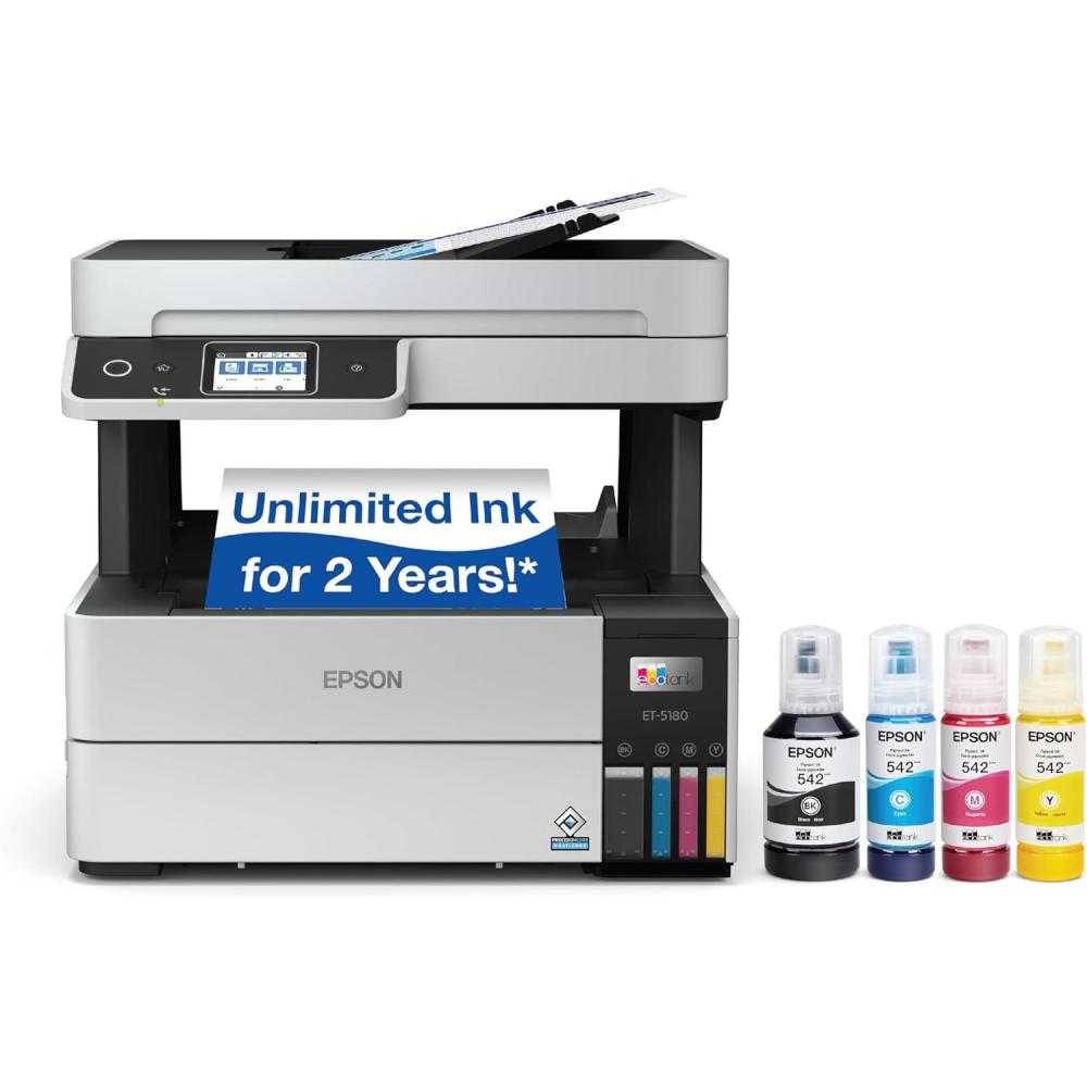 imageEpson EcoTank Pro ET5150 Wireless Color AllinOne Supertank Printer with Scanner Copier Plus Auto Document Feeder Large WhiteET5180 Renewed